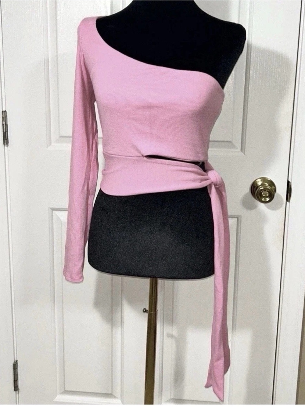 Better Be Pink Ribbed One Shoulder Wrap Crop Top S "The Rosalind One-Sleeve Top"